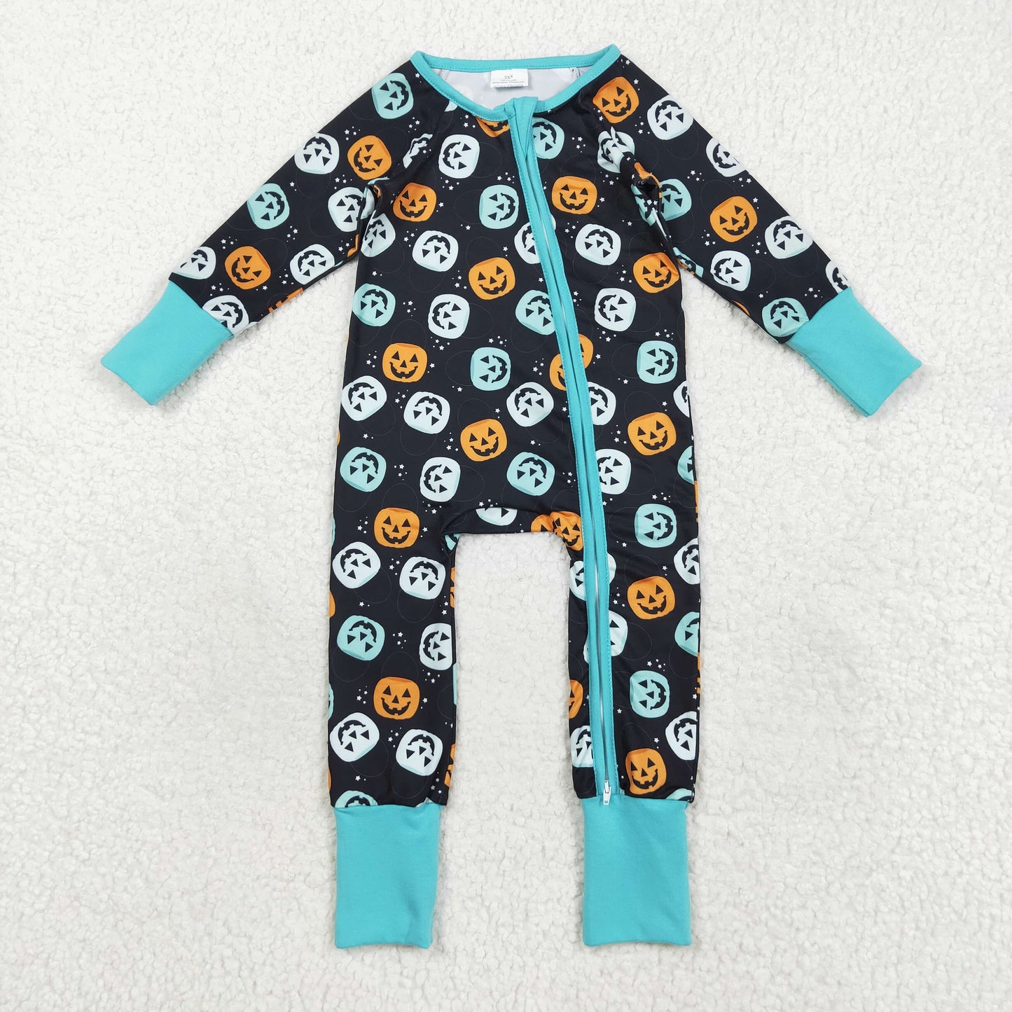 Sibling Baby Kids Ghost Pumpkins Bats Halloween Two Way Zip Convertible Rompers