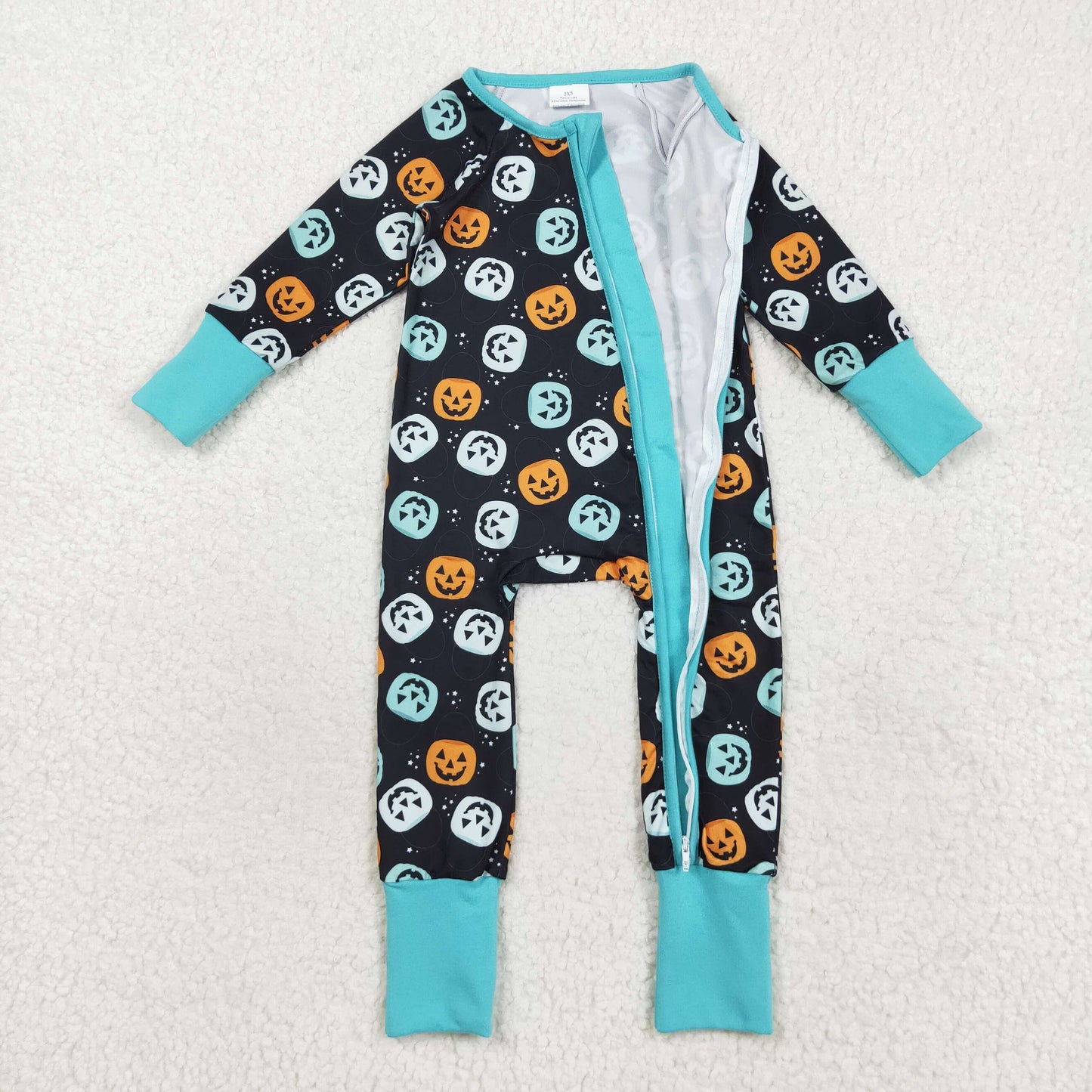 LR2465 Baby Boys Ghost Pumpkins Halloween Zipper Footed Rompers