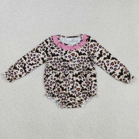 LR2473 Baby Girls Leopard Bats Halloween Ruffle Collar Rompers