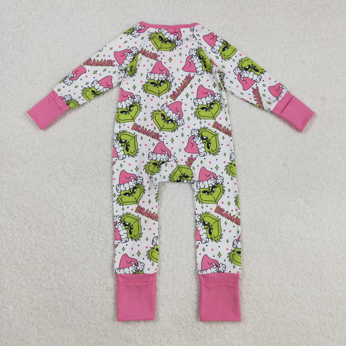 LR2495 Baby Girls Pink Hats Grin Stars Dramatic Christmas Ruffle Zipper Footed Rompers