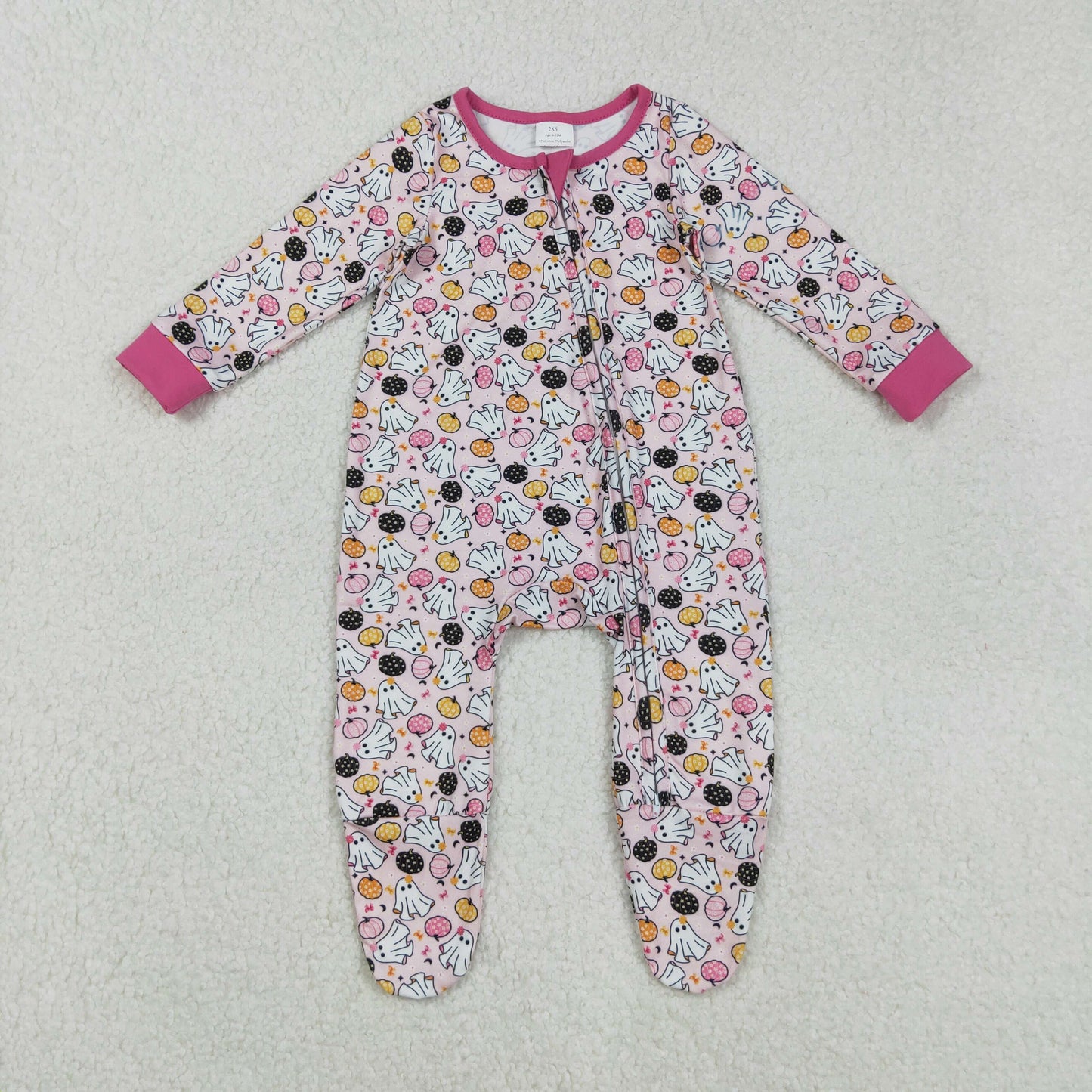 LR2506 Baby Girls Ghosts Pumpkins Halloween Zipper Footed Rompers