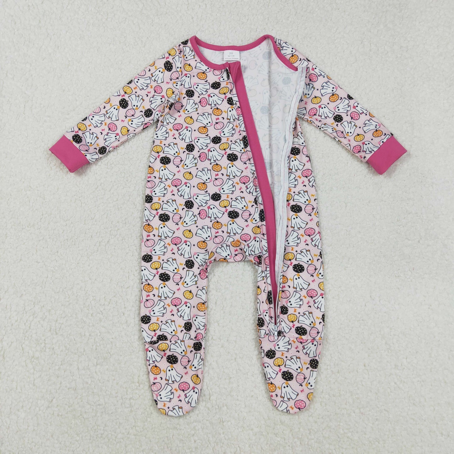 LR2506 Baby Girls Ghosts Pumpkins Halloween Zipper Footed Rompers