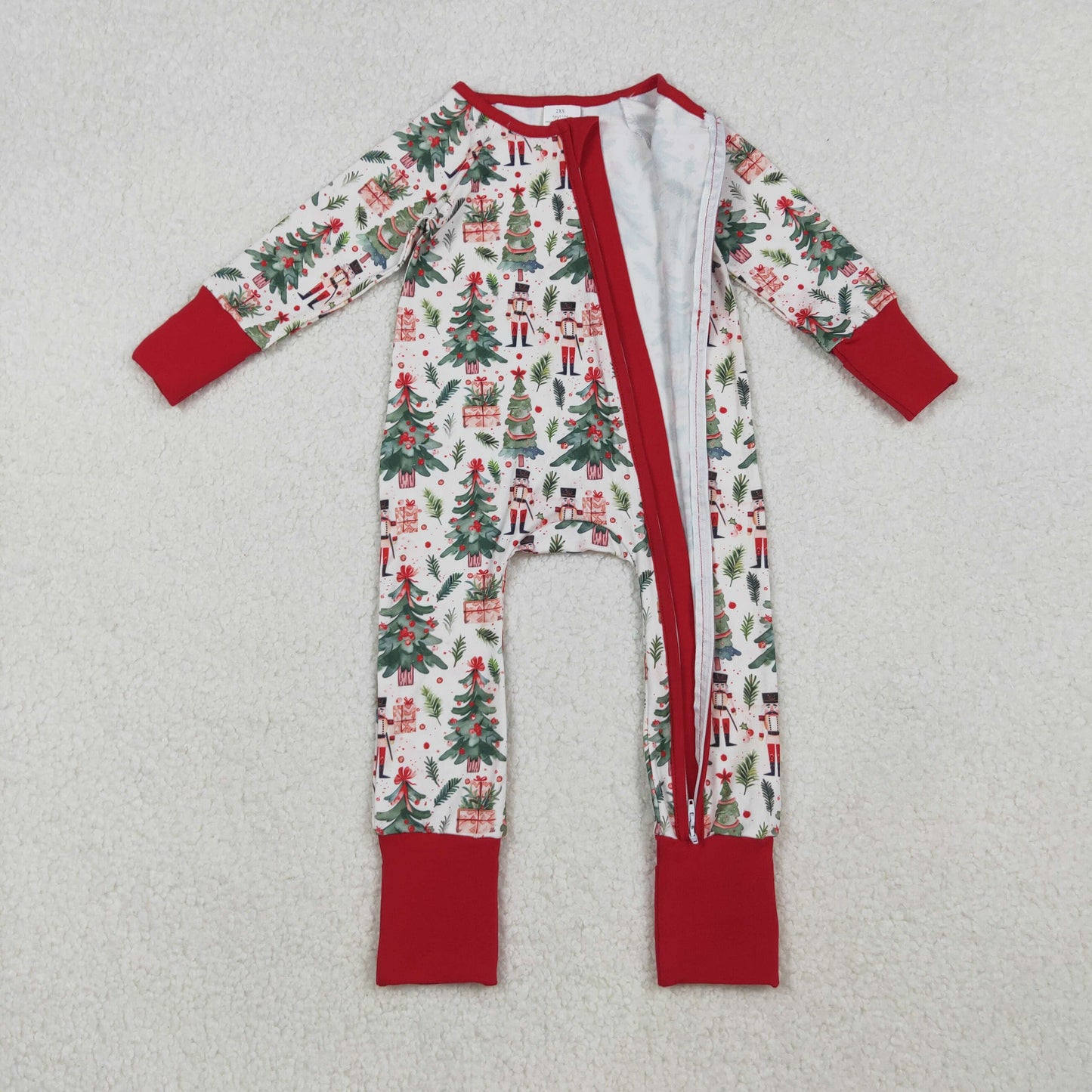 Sibling Baby Girls Long Sleeves Christmas Two Way Zip Convertible Rompers