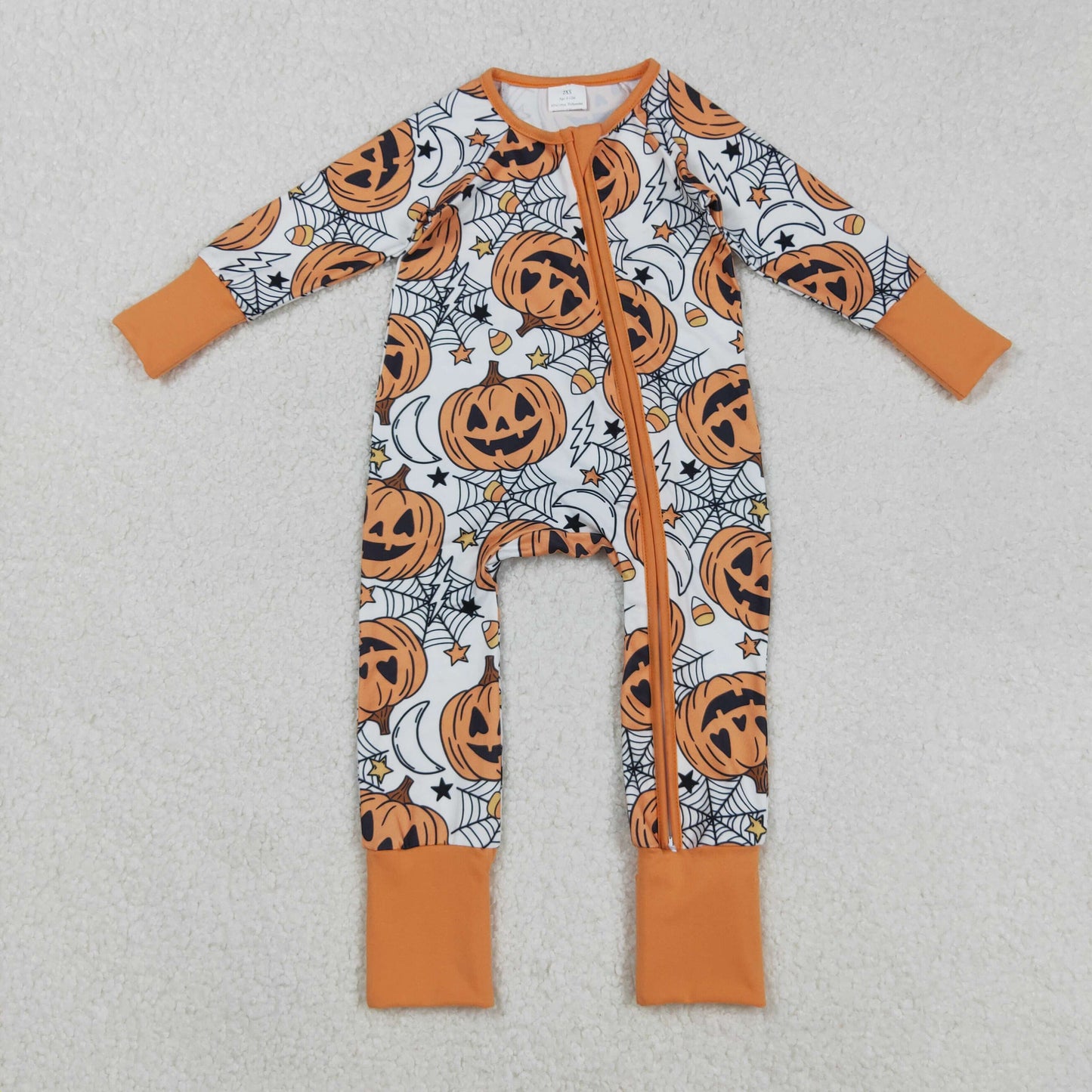 Sibling Baby Kids Ghost Pumpkins Bats Halloween Two Way Zip Convertible Rompers