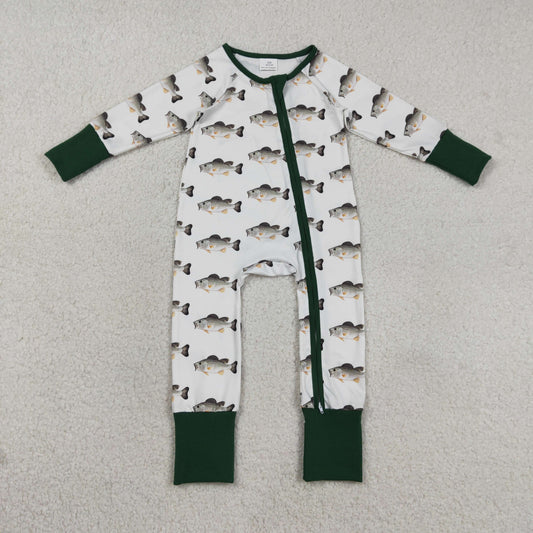 LR2531 Baby Boys Long Sleeve Fishing Hunting Two Way Zip Convertible Rompers