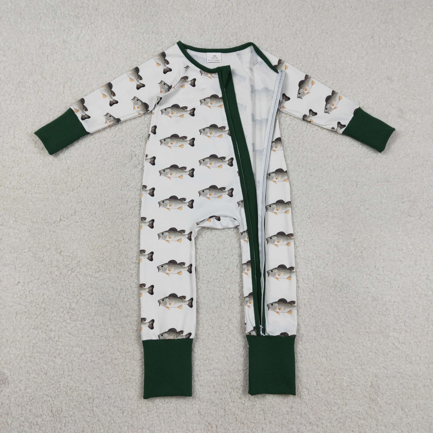 LR2531 Baby Boys Long Sleeve Fishing Hunting Two Way Zip Convertible Rompers
