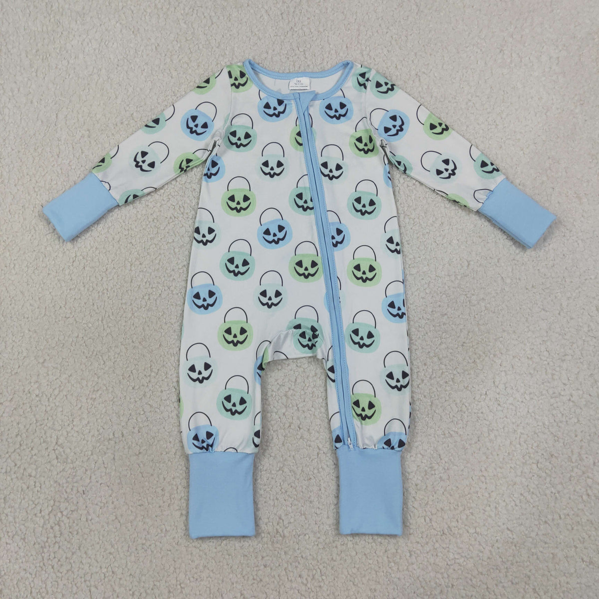 LR2534 Baby Boys Long Sleeve Ghost Pumpkins Halloween Two Way Zip Convertible Rompers