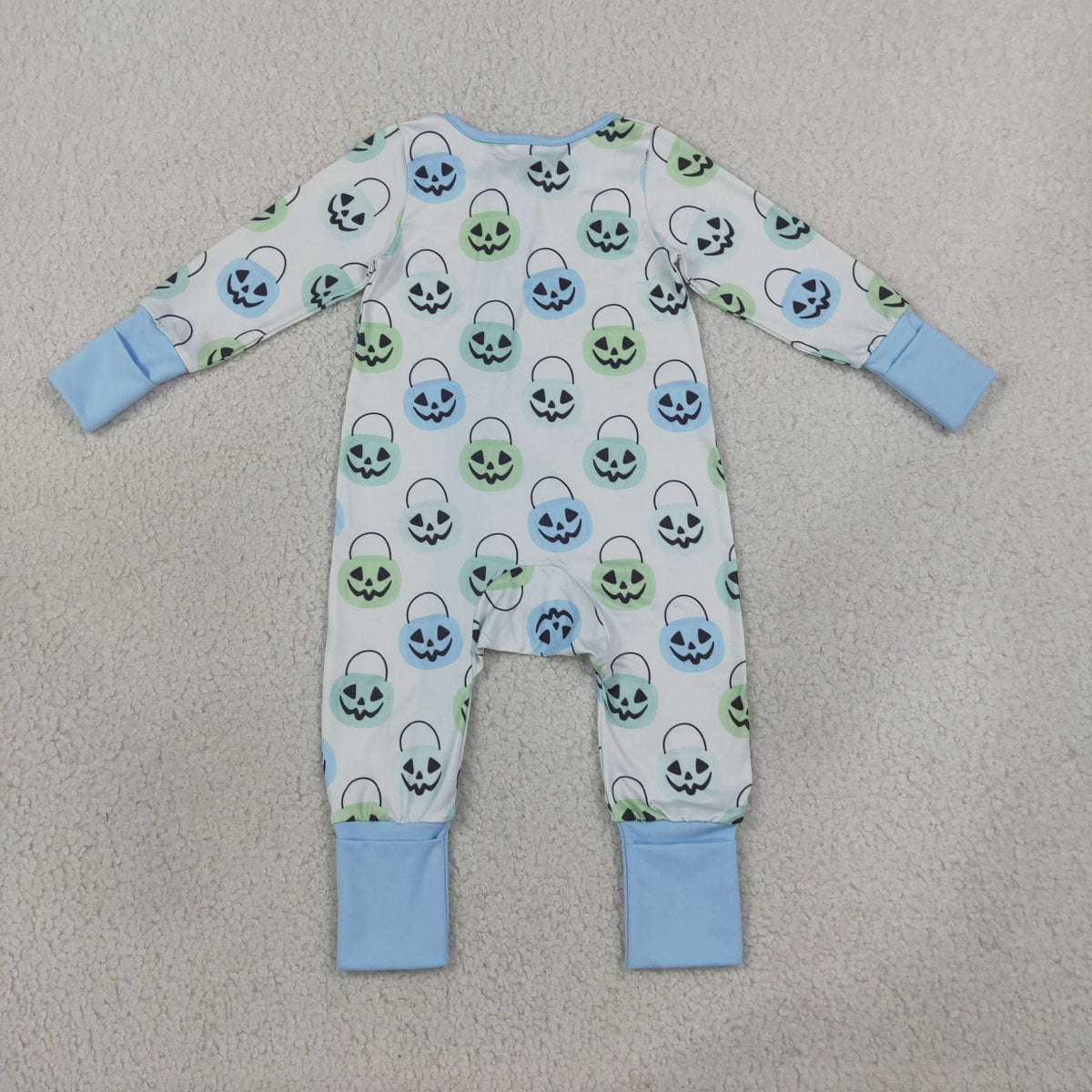LR2534 Baby Boys Long Sleeve Ghost Pumpkins Halloween Two Way Zip Convertible Rompers