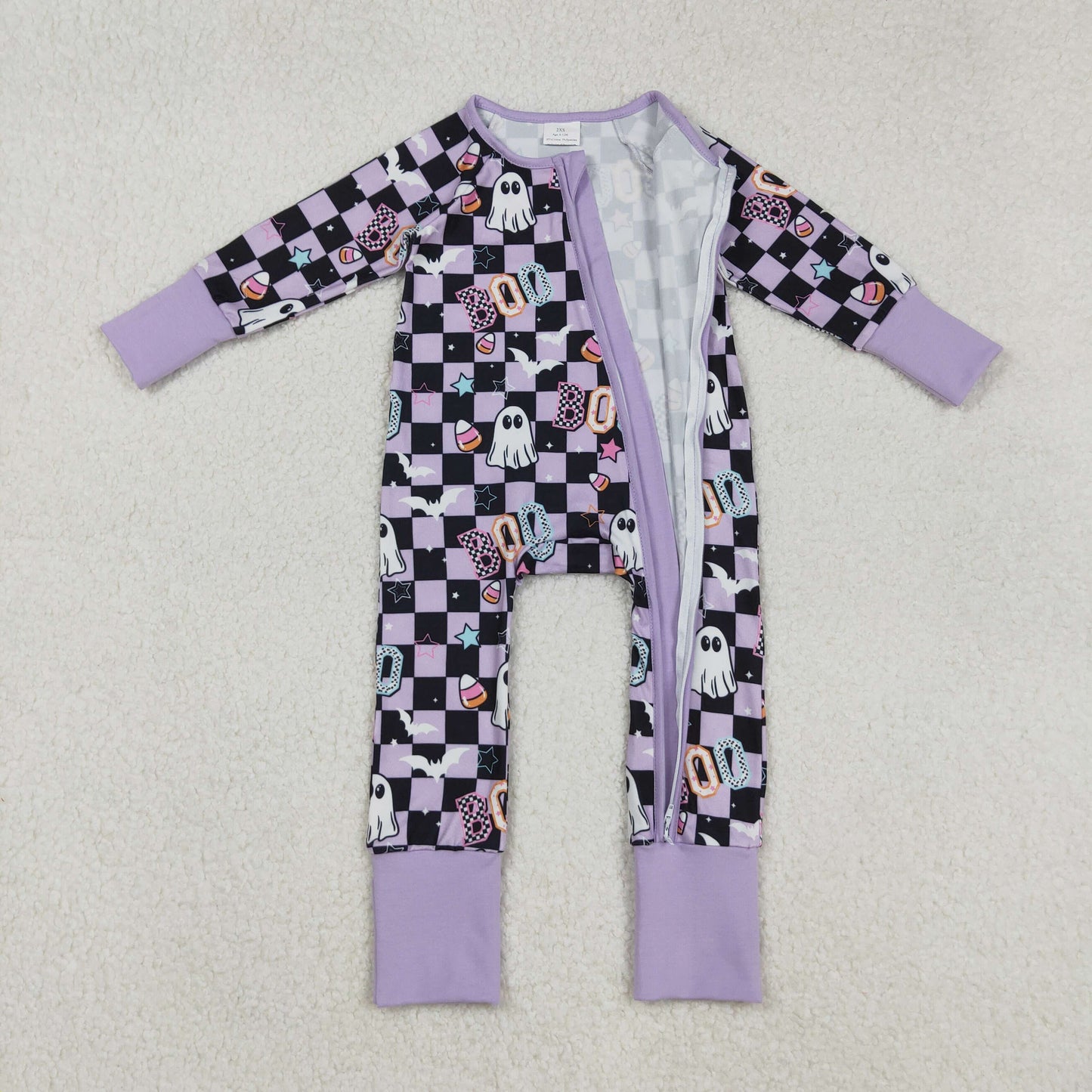 Sibling Baby Kids Ghost Pumpkins Bats Halloween Two Way Zip Convertible Rompers