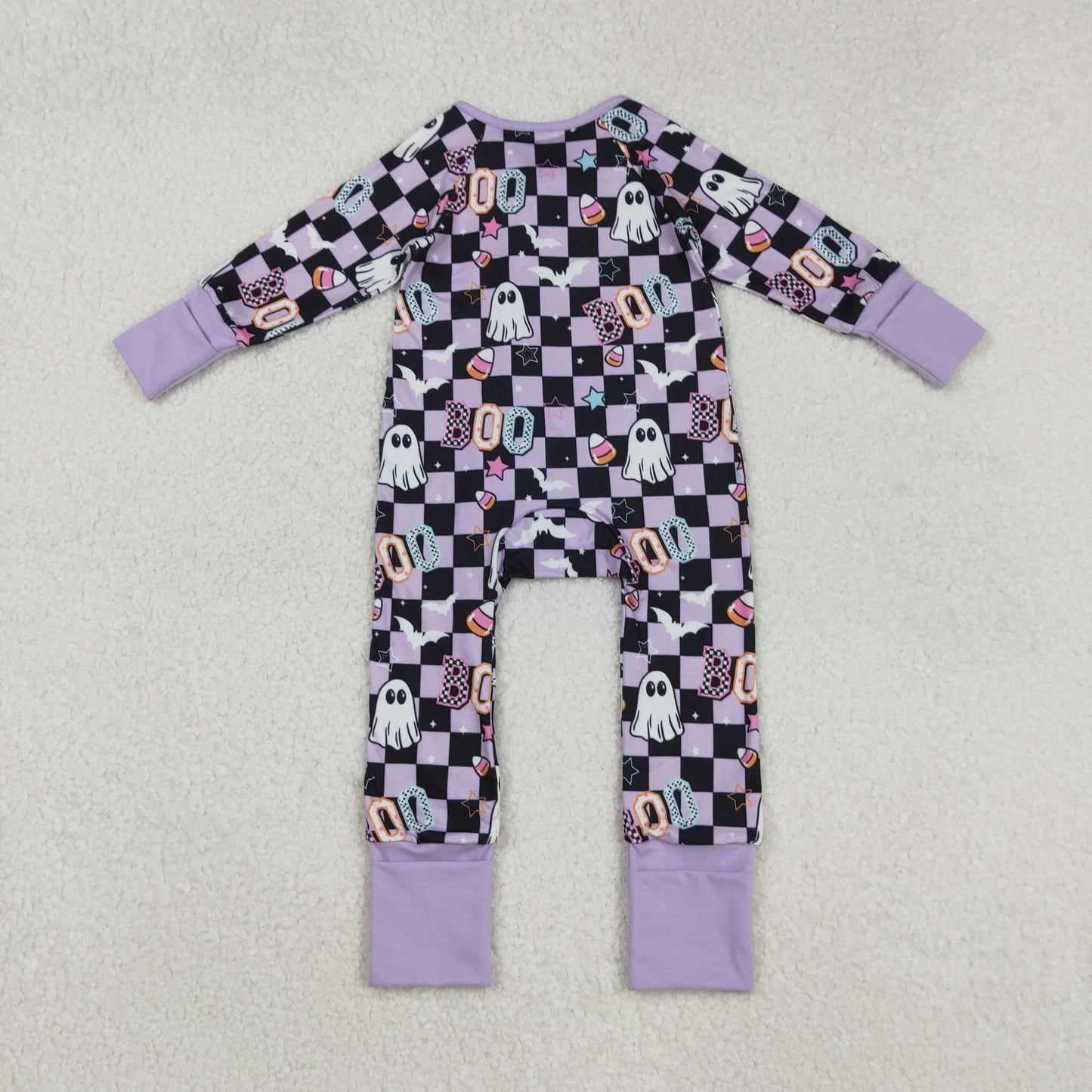 Sibling Baby Kids Ghost Pumpkins Bats Halloween Two Way Zip Convertible Rompers