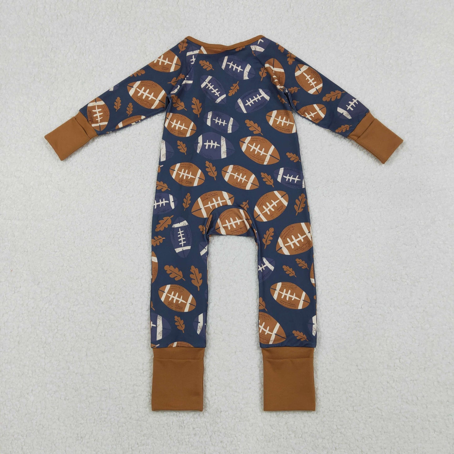 LR2543 Baby Boys Leaves Footballs Team Zipper Footed Rompers
