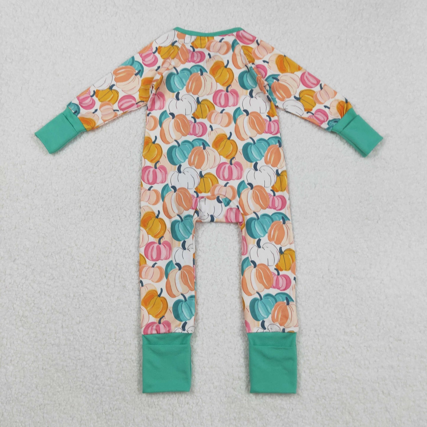 Sibling Baby Kids Colorful Flowers Pumpkins Fall Two Way Zip Convertible Rompers