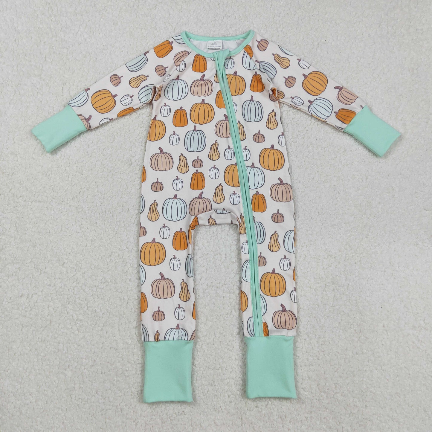 Sibling Baby Kids Colorful Flowers Pumpkins Fall Two Way Zip Convertible Rompers