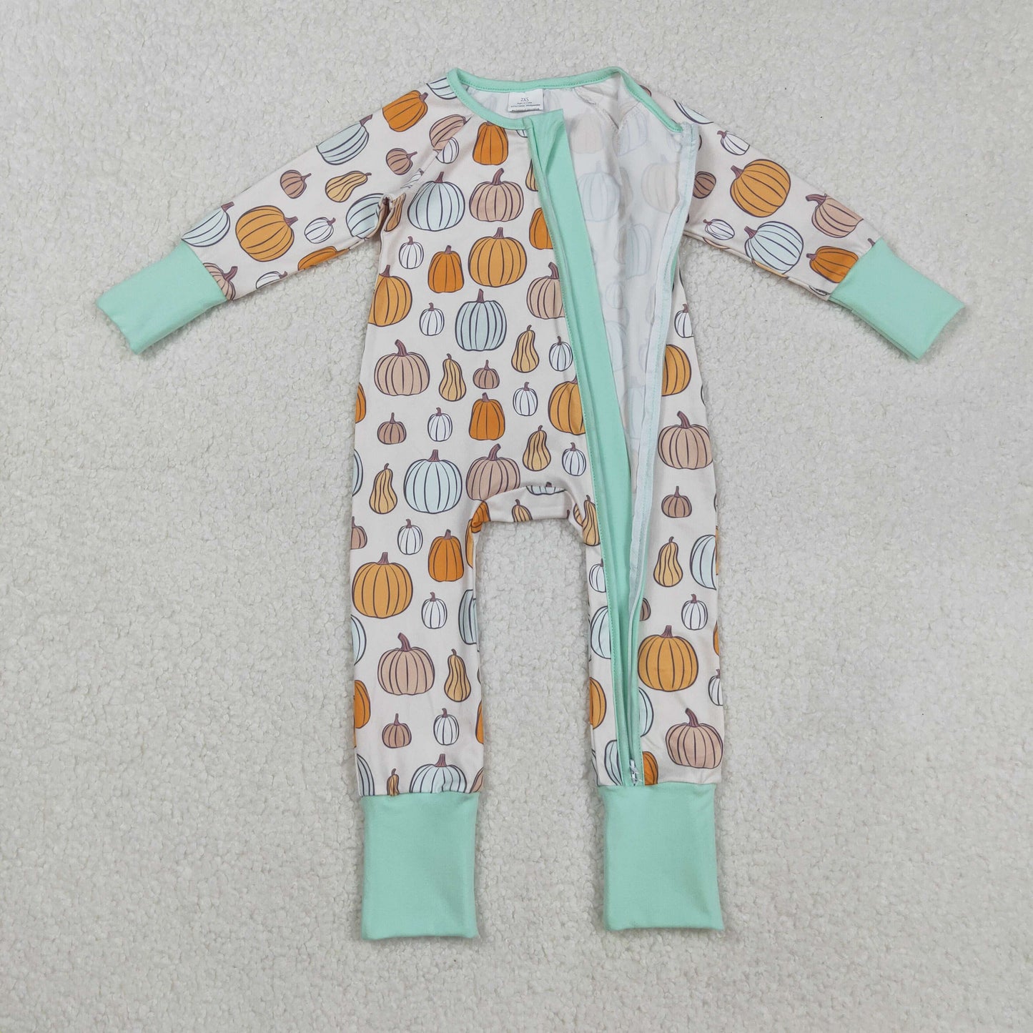 Sibling Baby Boys Colorful Pumpkins Fall Zipper Footie Rompers Pajamas Sets