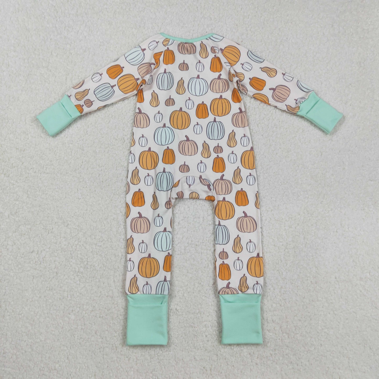 Sibling Baby Kids Colorful Flowers Pumpkins Fall Two Way Zip Convertible Rompers