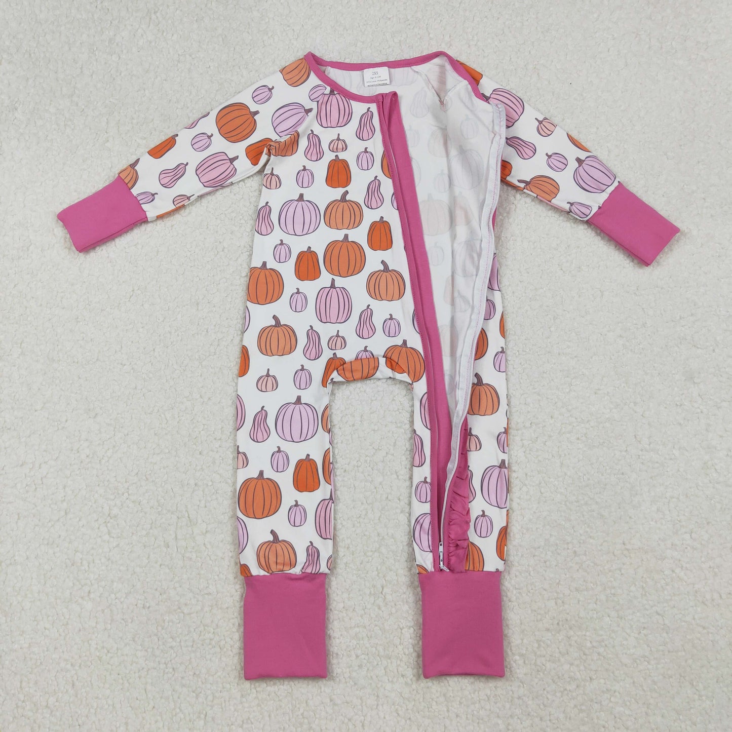 Sibling Baby Kids Colorful Flowers Pumpkins Fall Two Way Zip Convertible Rompers