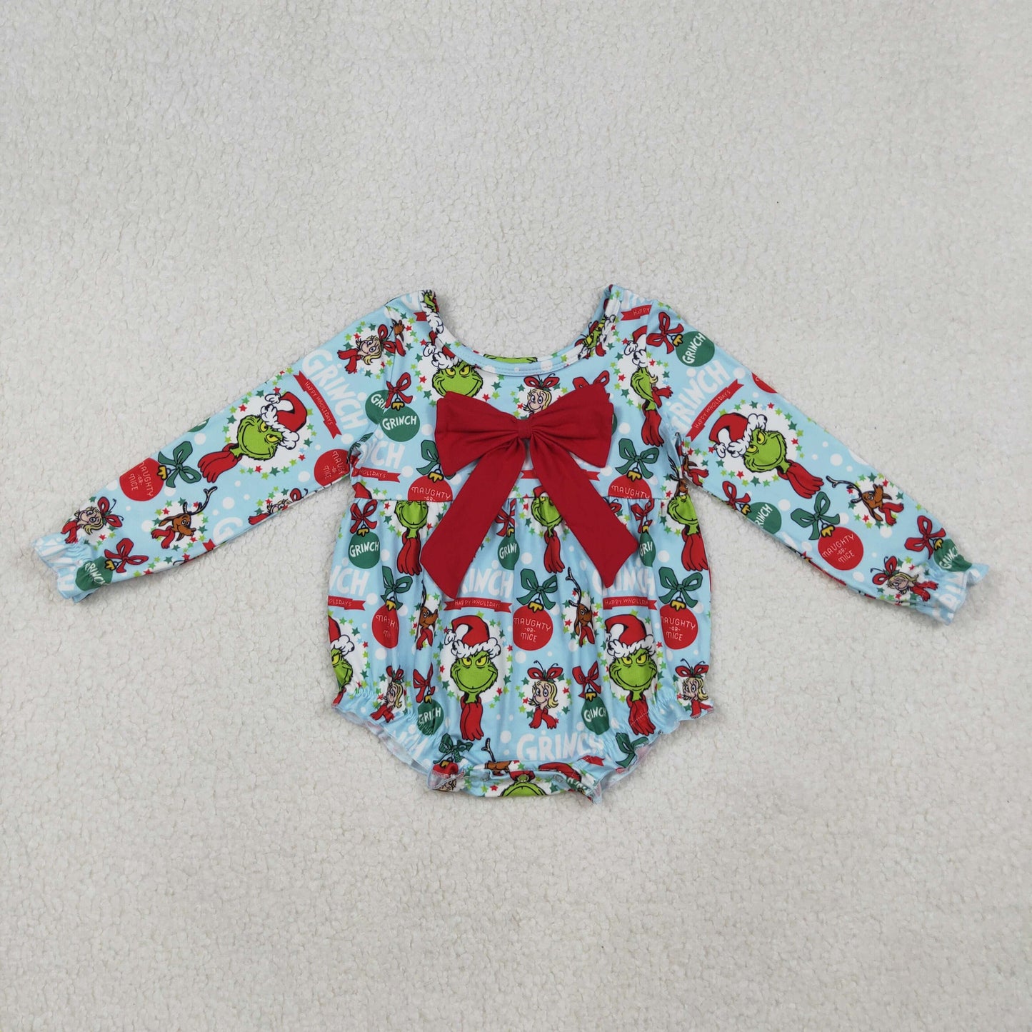 Sibling Baby Girls Lights Green Faces Bows Christmas Knee Length Dress Rompers Bell Pants Clothes Sets