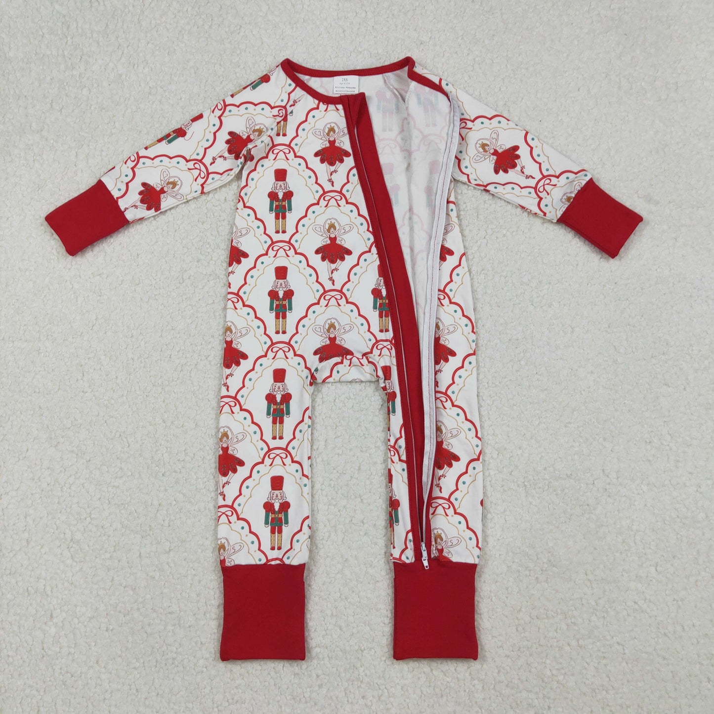 LR2633 Baby Girls Red Bows Soldiers Dancers Checked Christmas Zipper Footed Rompers