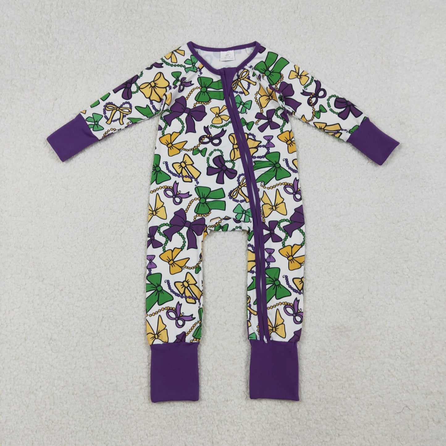 Sibling Baby Boys Girls Long Sleeves Mardigras Two Way Zip Convertible Rompers