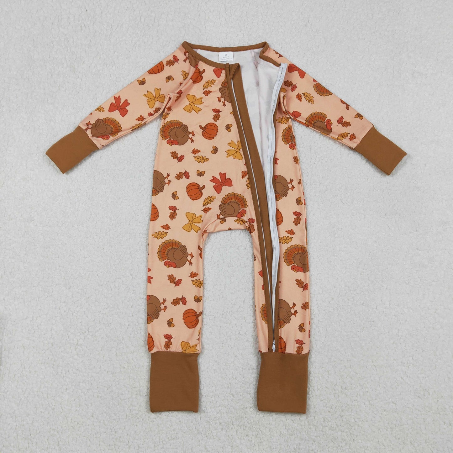 Sibling Baby Kids Turkey Pie Pumpkins Thanksgiving Two Way Zip Convertible Rompers