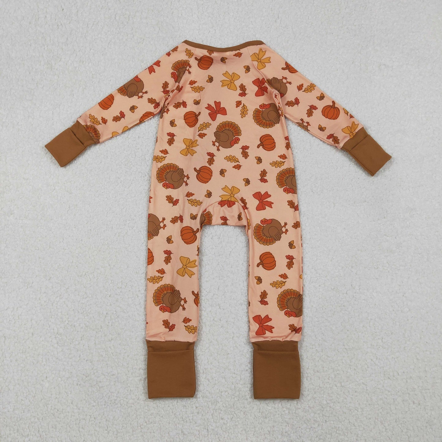 Sibling Baby Kids Turkey Pie Pumpkins Thanksgiving Two Way Zip Convertible Rompers