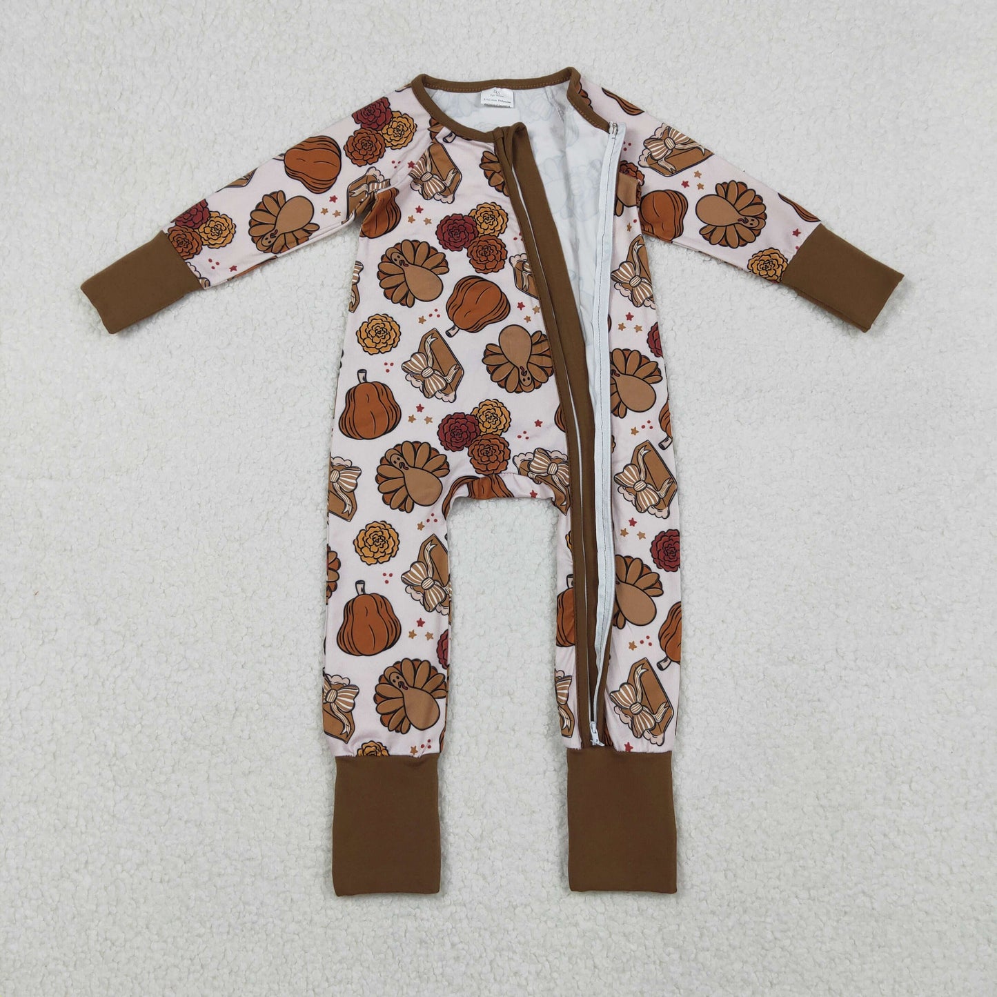 Sibling Baby Kids Turkey Pie Pumpkins Thanksgiving Two Way Zip Convertible Rompers