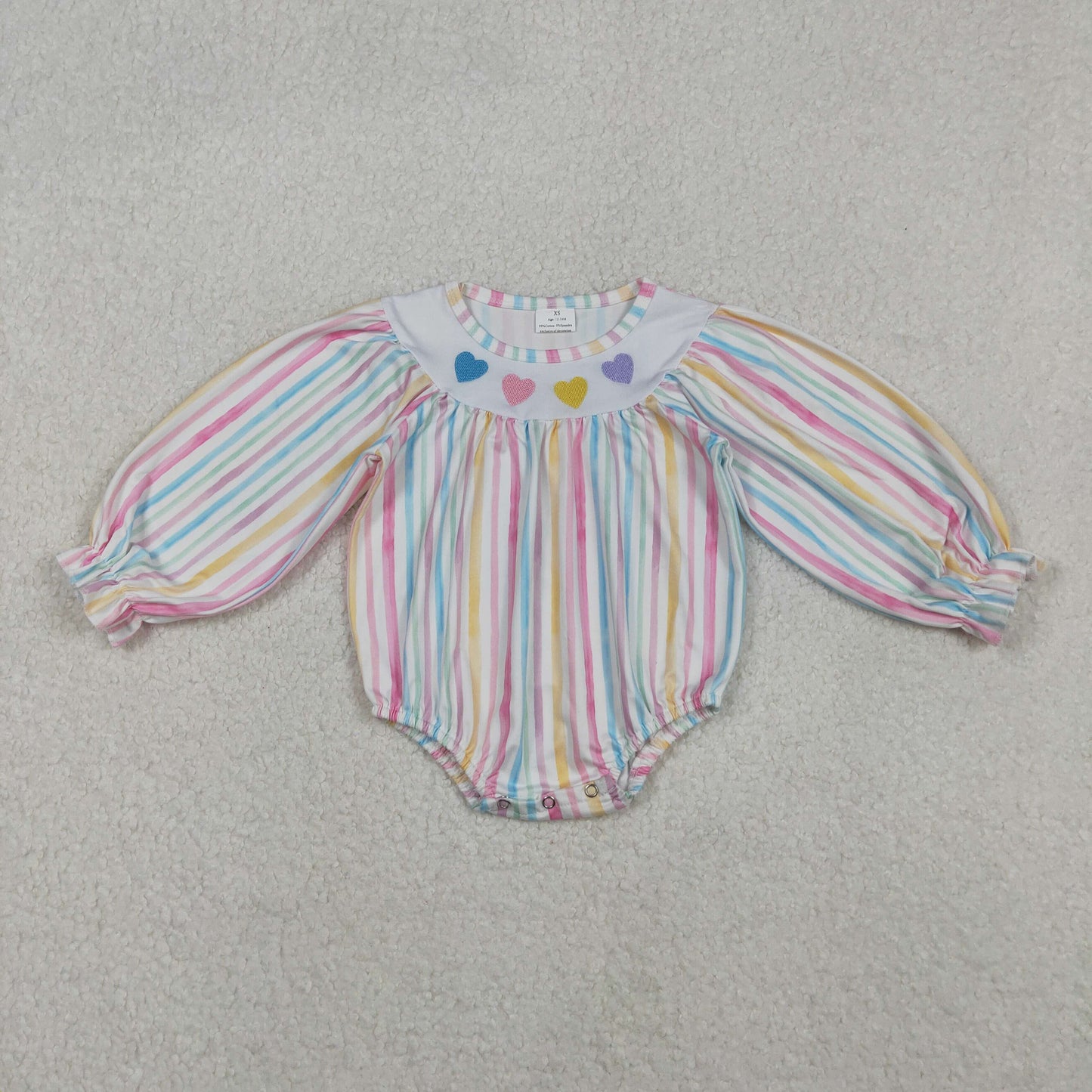 Sibling Baby Girls Embroidery Hearts Bows Ruffle Sleeves Valentines Knee Length Dresses Rompers