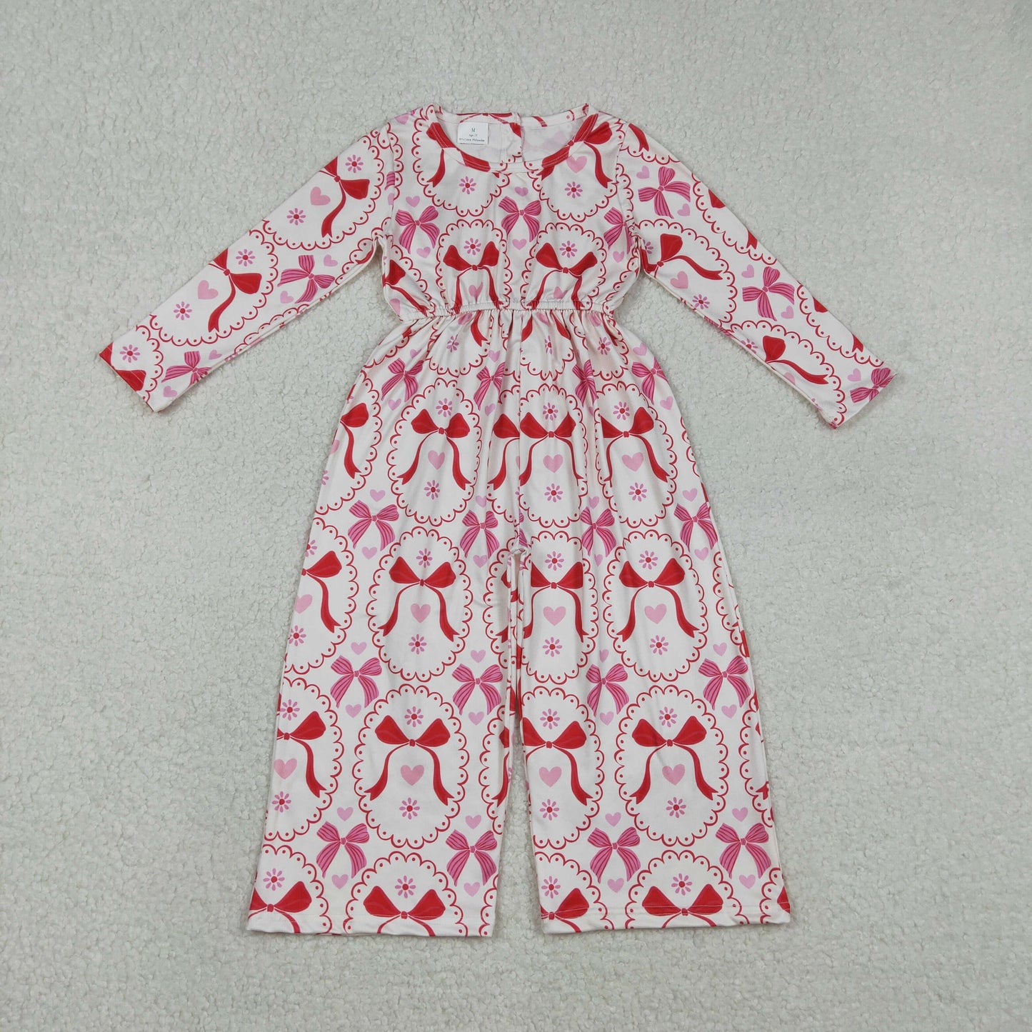 LR2713 Baby Girls Bows Hearts Checked Valentines Pant Jumpsuits