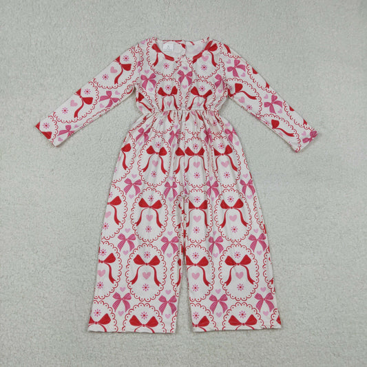 LR2713 Baby Girls Bows Hearts Checked Valentines Pant Jumpsuits