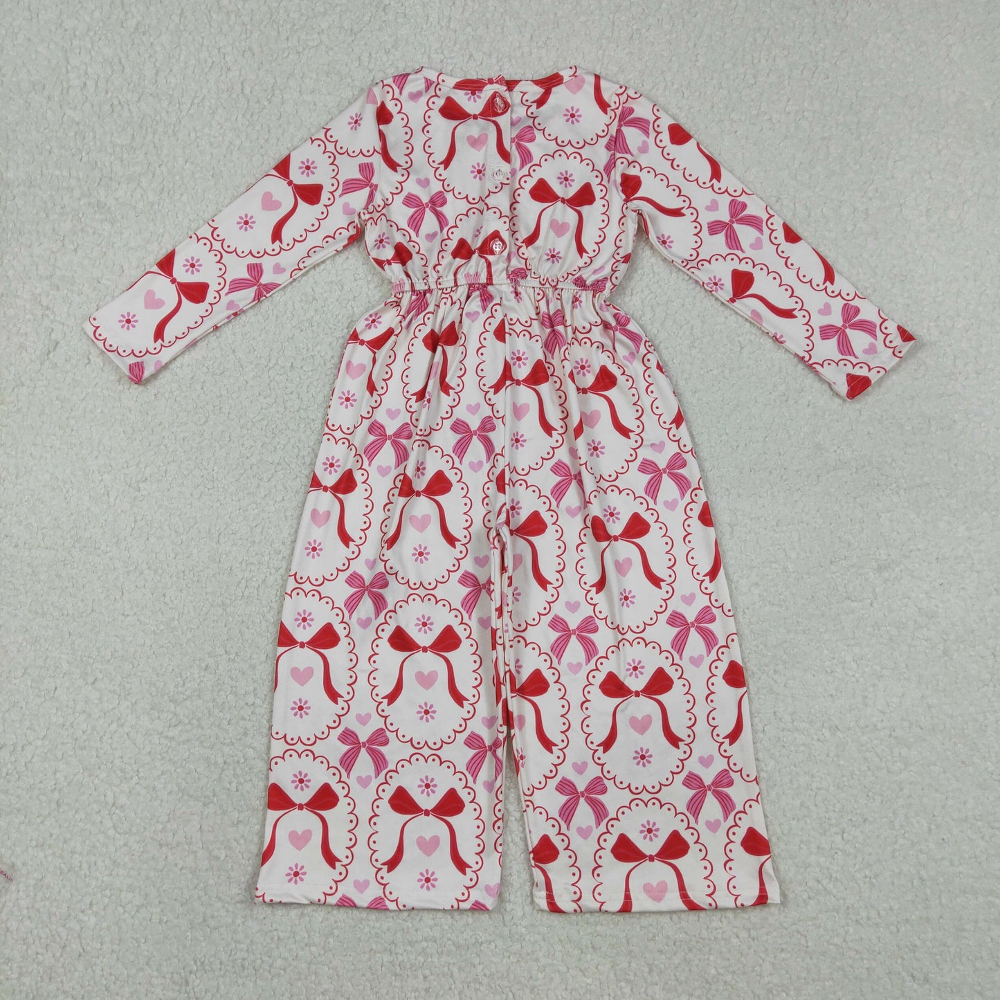 LR2713 Baby Girls Bows Hearts Checked Valentines Pant Jumpsuits
