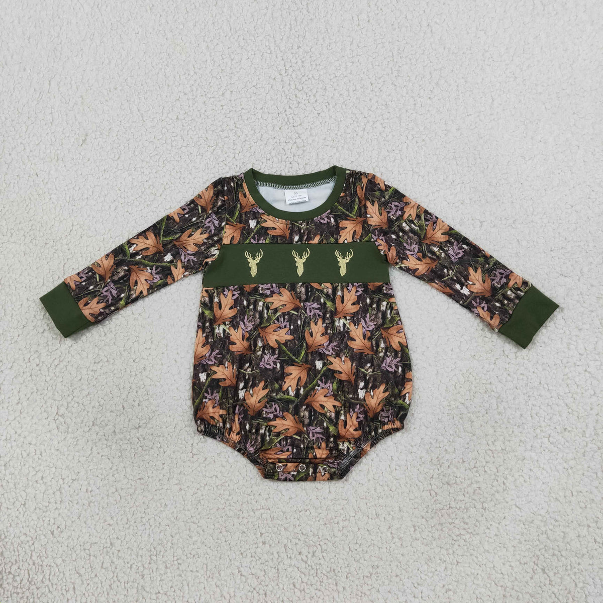 Sibling Baby Kids Long Sleeve Green Leaves Camo Deer Hunting Rompers