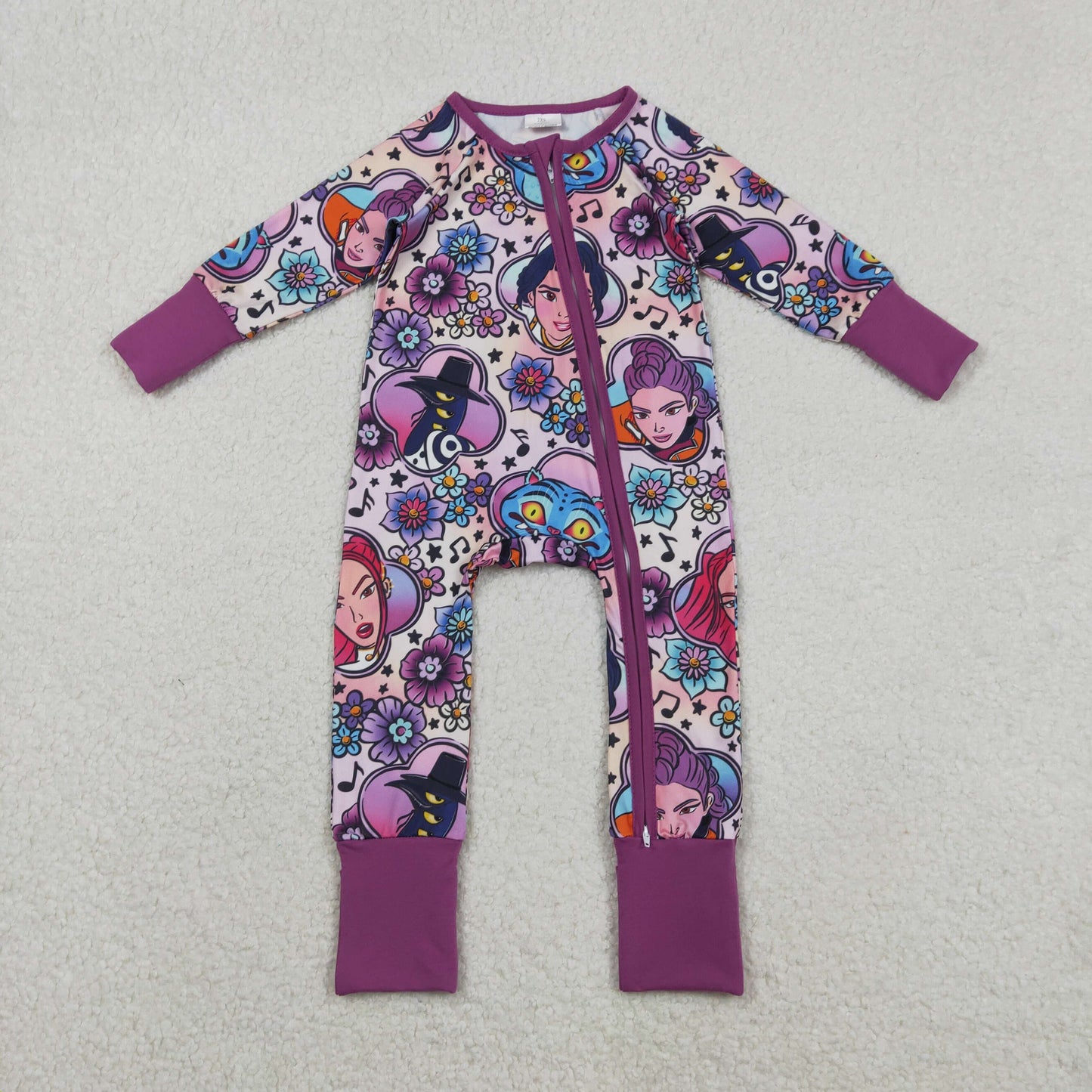 LR2732 Baby Girls Flowers Demon Hunter Two Way Zip Convertible Rompers