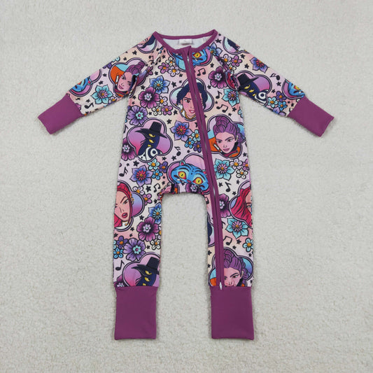 LR2732 Baby Girls Flowers Demon Hunter Two Way Zip Convertible Rompers
