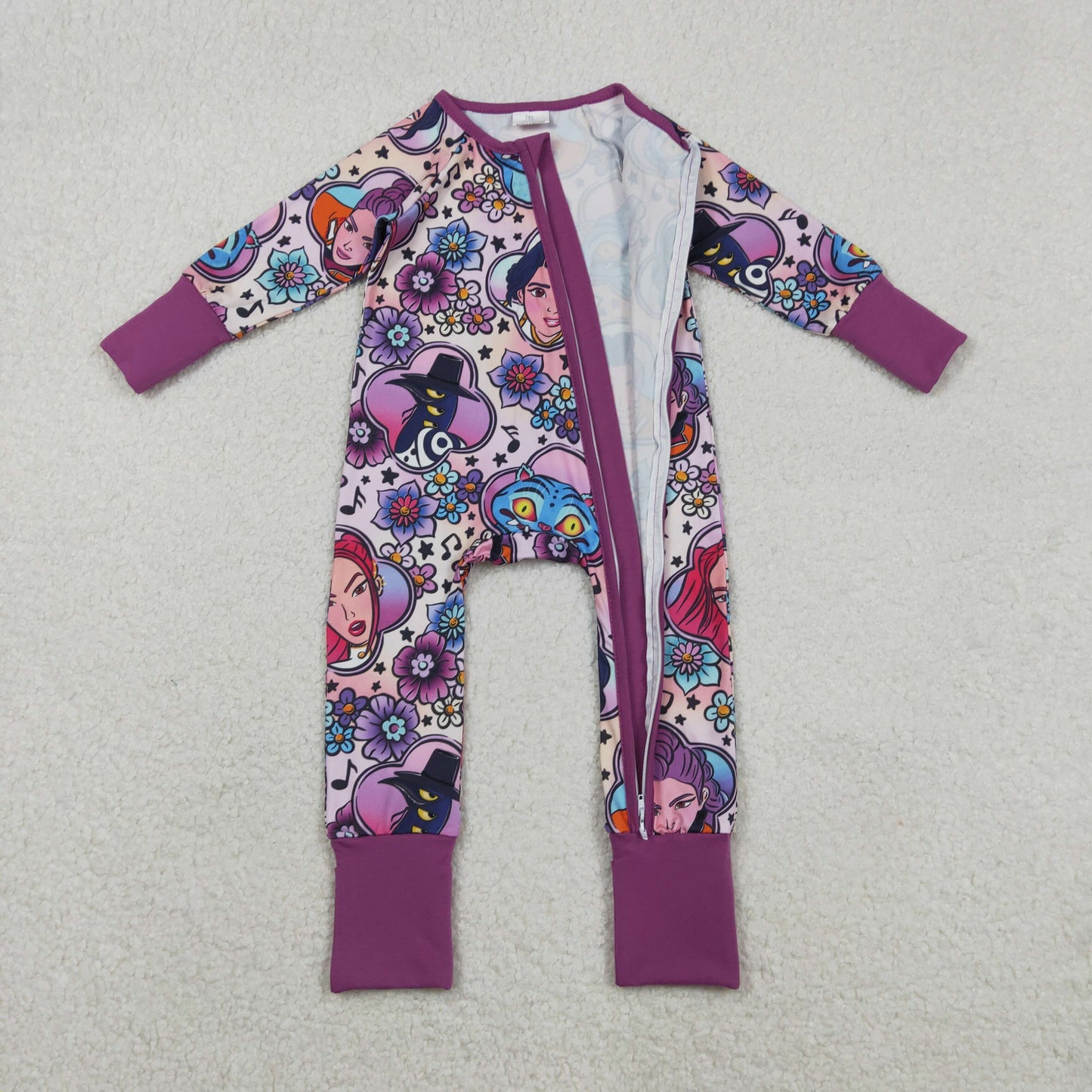 LR2732 Baby Girls Flowers Demon Hunter Two Way Zip Convertible Rompers