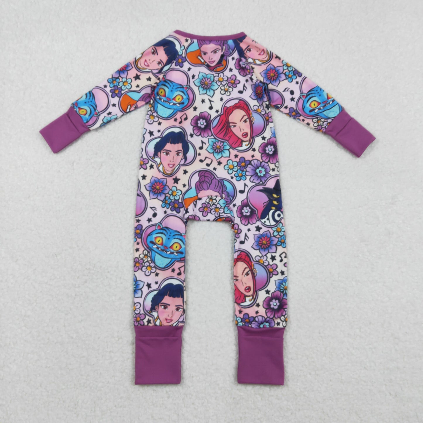 LR2732 Baby Girls Flowers Demon Hunter Two Way Zip Convertible Rompers