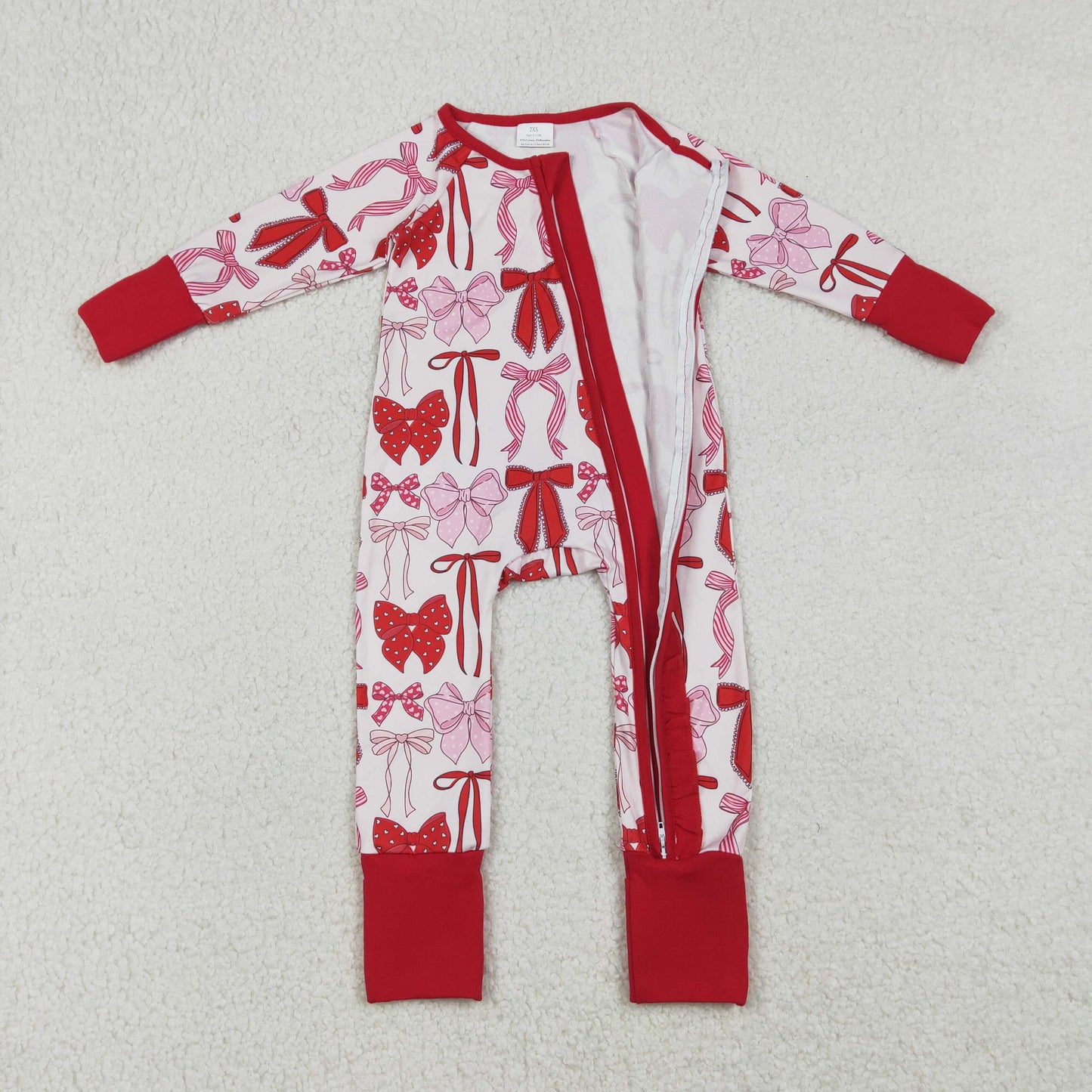 LR2780 Baby Girls Hearts Bows Two Way Ruffle Zip Convertible Valentines Rompers