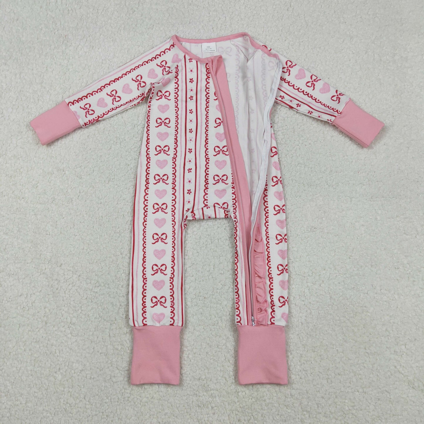 Sibling Baby Kids Colorful Hearts Bows XOXO Valentines Two Way Zip Convertible Rompers