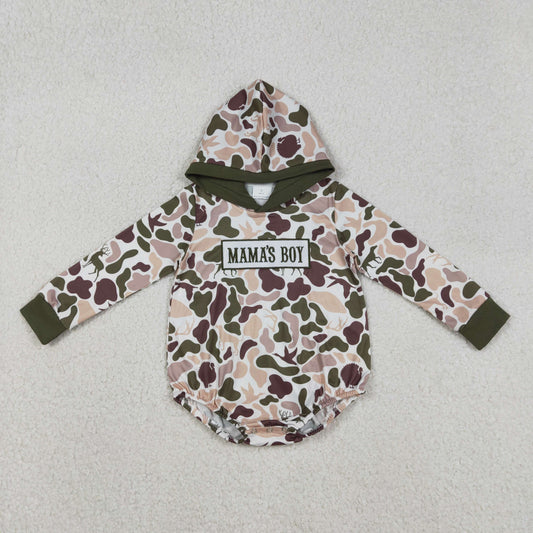 LR2797 Baby Boys Embroidery Mama's Boy Dog Ducks Deer Camo Hoodies Rompers