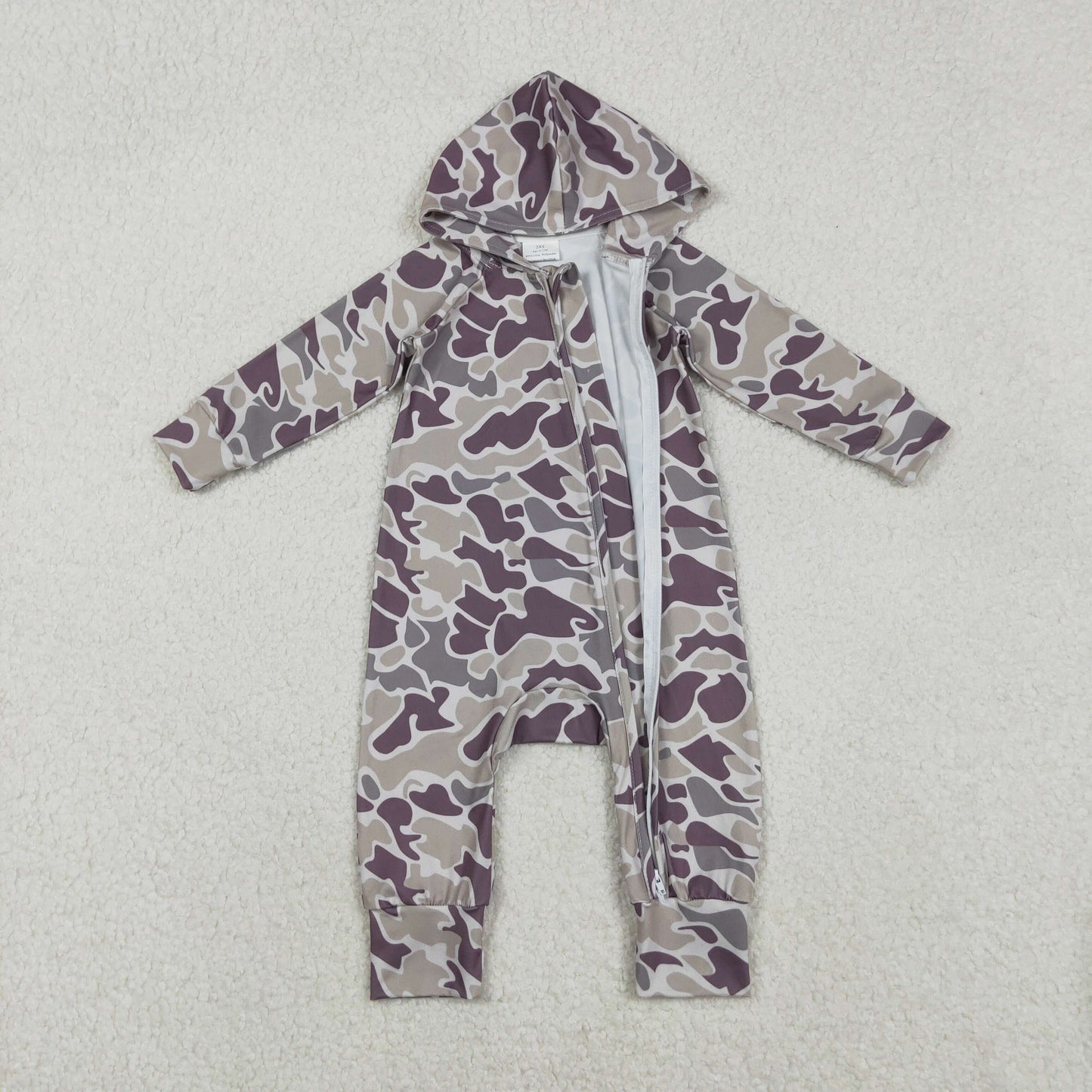 Sibling Baby Boys Southern Hunting Camo Button Two Way Zip Convertible Hoodie Rompers