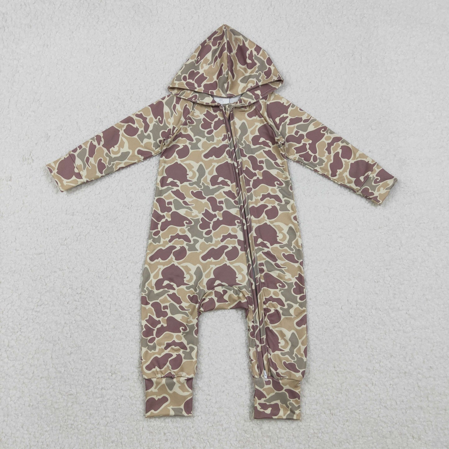 Sibling Baby Boys Southern Hunting Camo Button Two Way Zip Convertible Hoodie Rompers