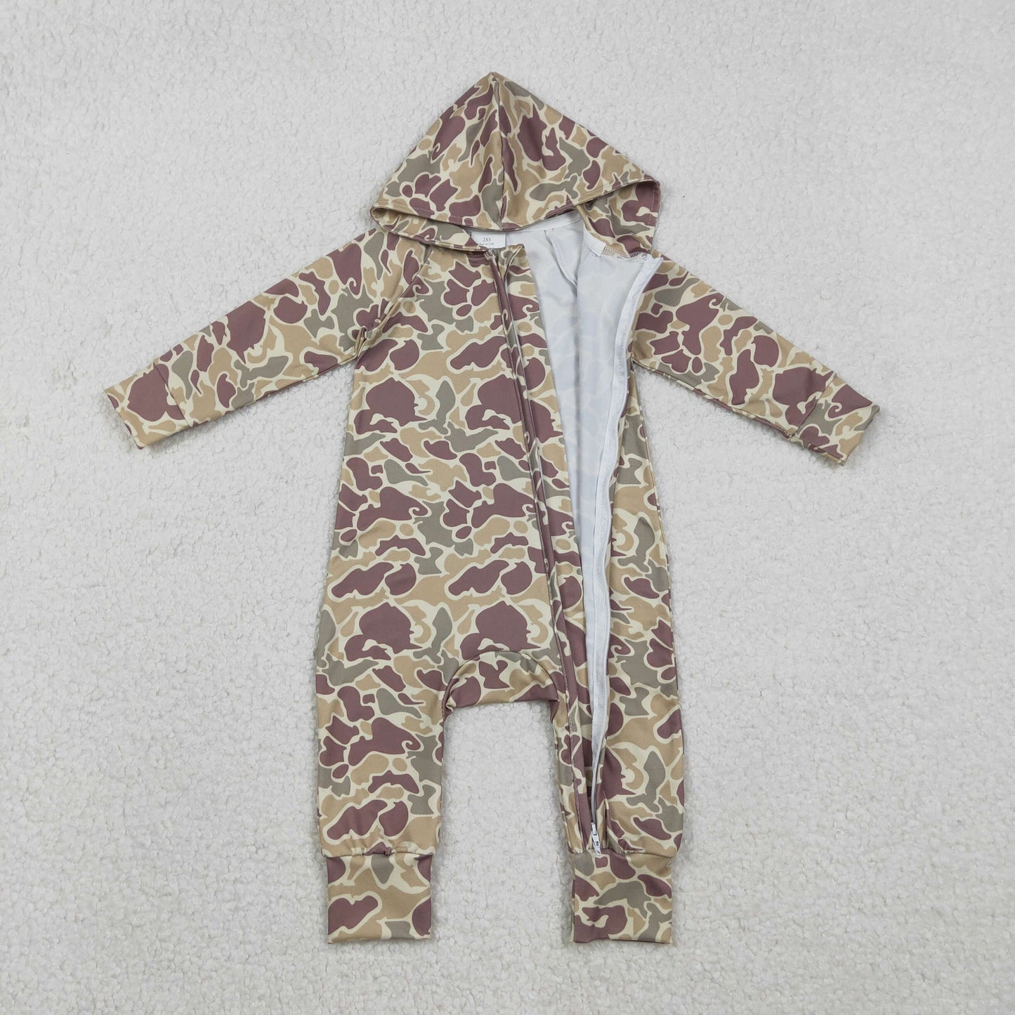 Sibling Baby Boys Southern Hunting Camo Button Two Way Zip Convertible Hoodie Rompers