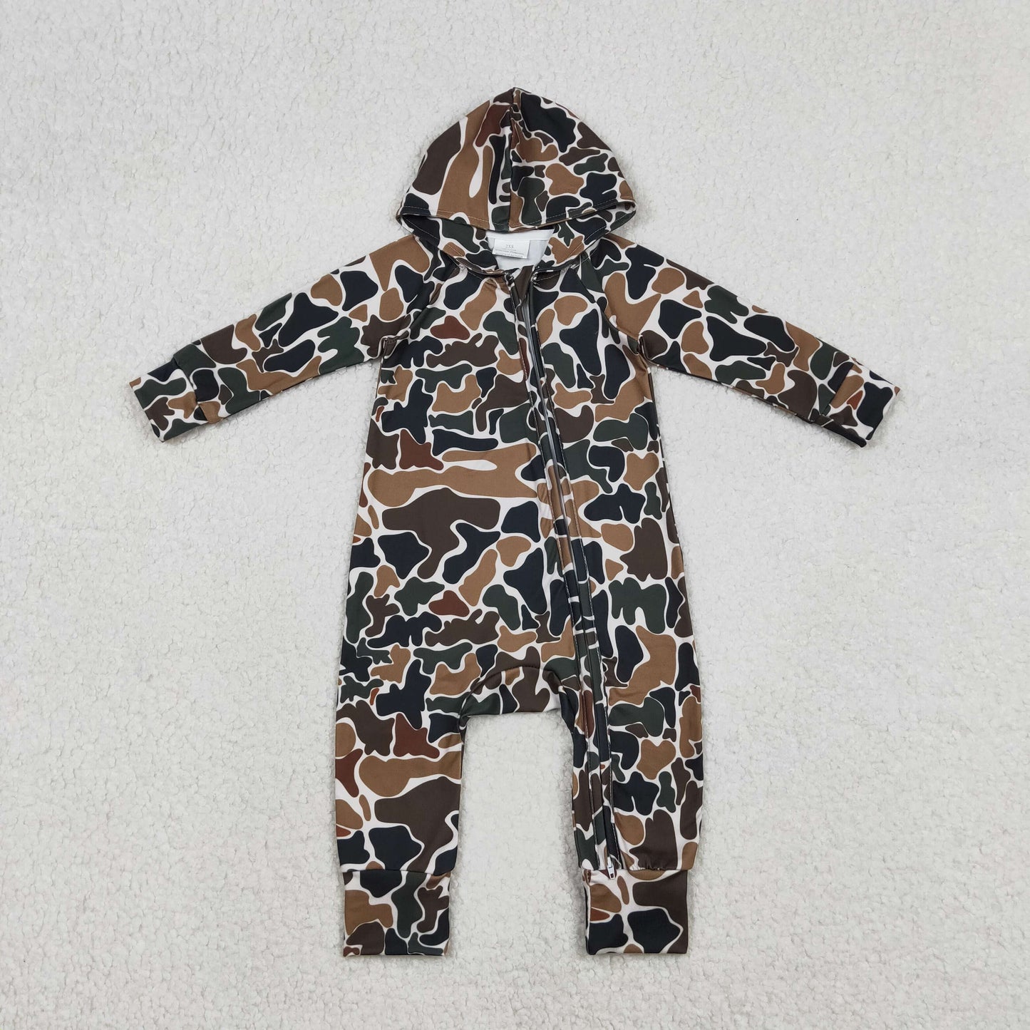 Sibling Baby Boys Southern Hunting Camo Button Two Way Zip Convertible Hoodie Rompers