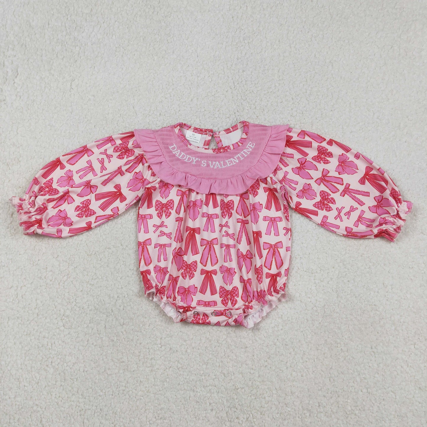 LR2842 Smocked Daddy's Valentines Baby Girls Pink Bows Plaid Ruffle Rompers