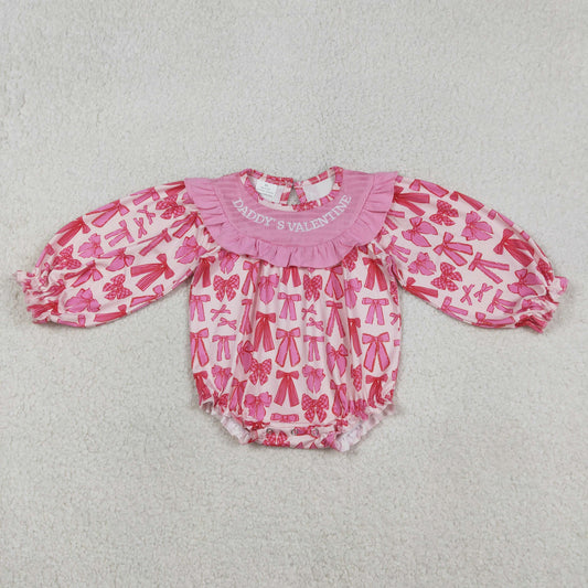 LR2842 Smocked Daddy's Valentines Baby Girls Pink Bows Plaid Ruffle Rompers