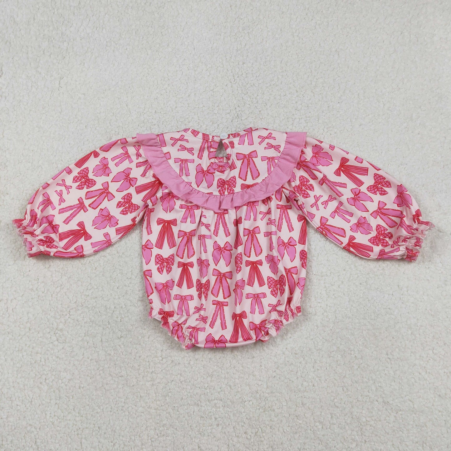 LR2842 Smocked Daddy's Valentines Baby Girls Pink Bows Plaid Ruffle Rompers