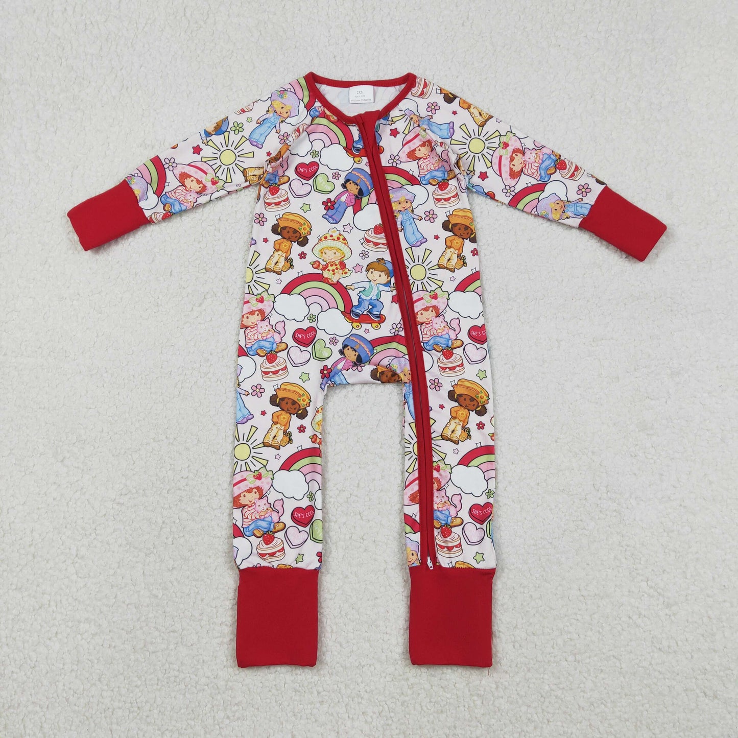 LR2852 Baby Girls Hearts Rainbows Valentines Two Way Zip Convertible Rompers