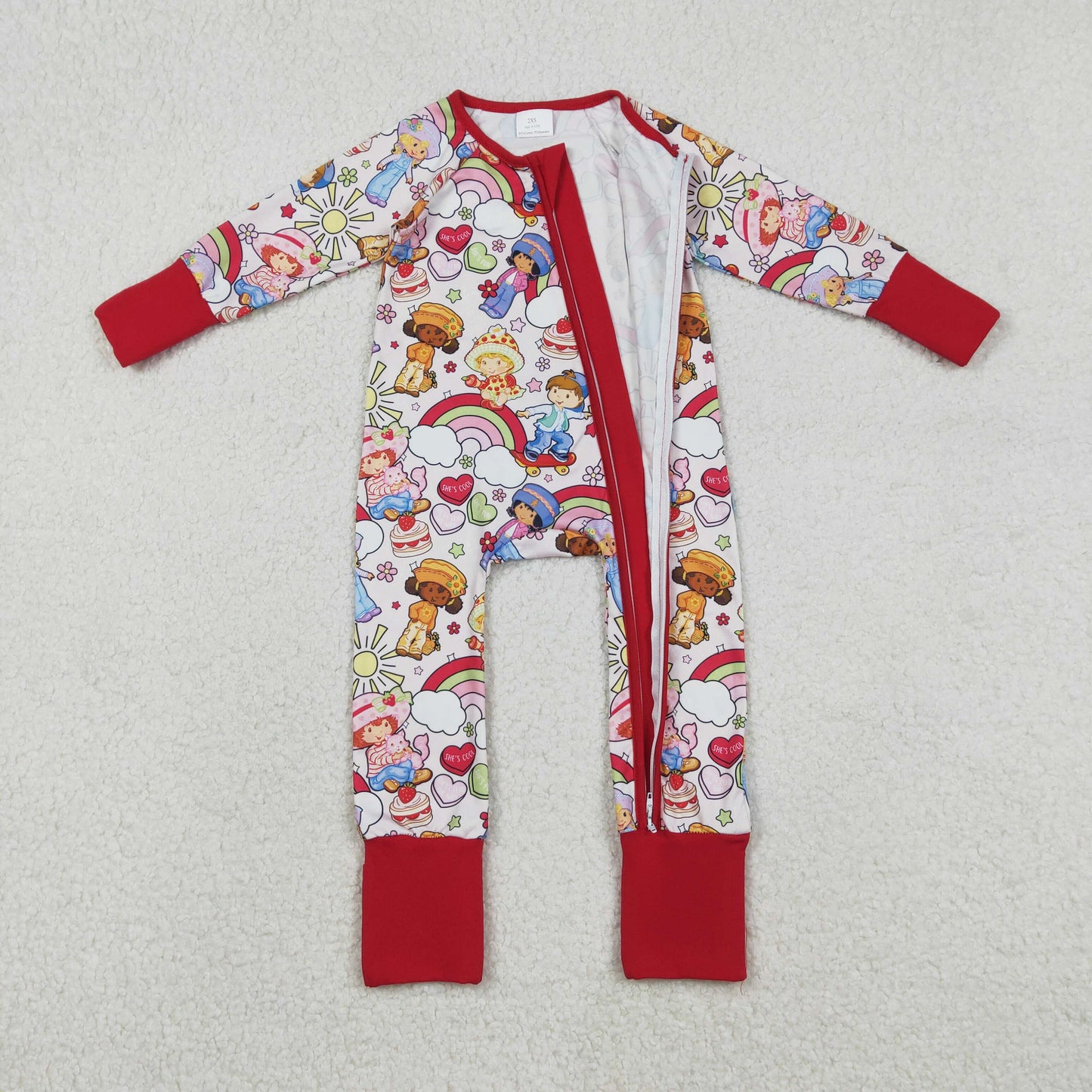LR2852 Baby Girls Hearts Rainbows Valentines Two Way Zip Convertible Rompers