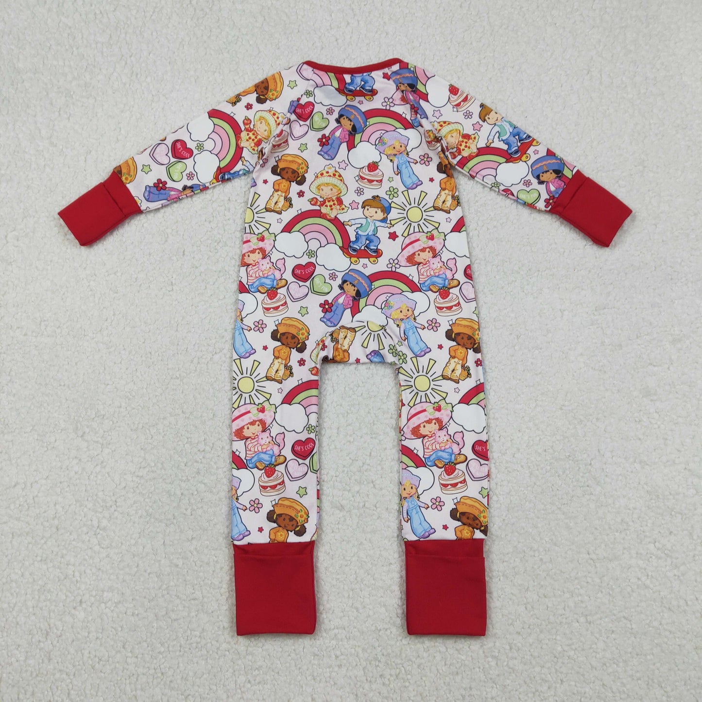 LR2852 Baby Girls Hearts Rainbows Valentines Two Way Zip Convertible Rompers