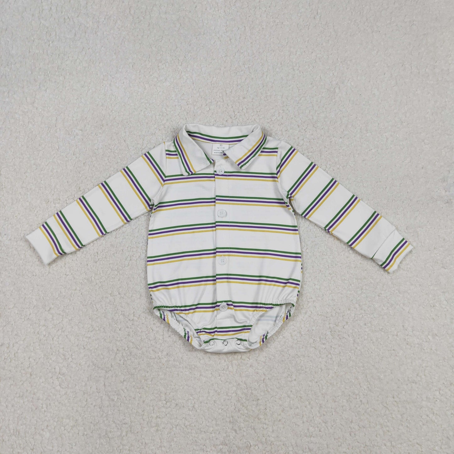 LR2880 Baby Boys Mardigras Stripe Button Rompers