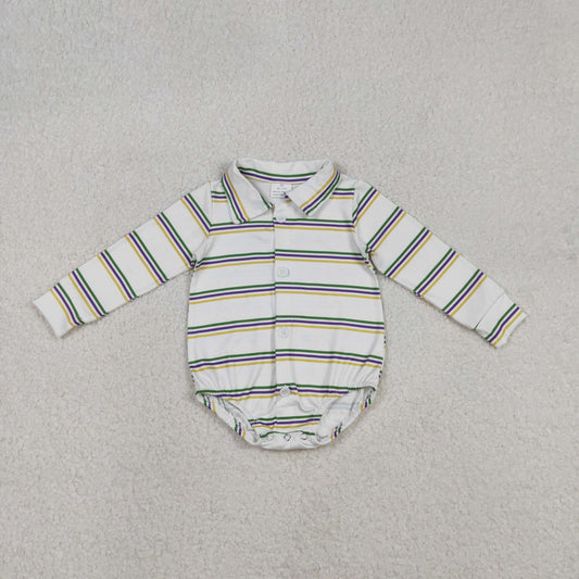 LR2880 Baby Boys Mardigras Stripe Button Rompers